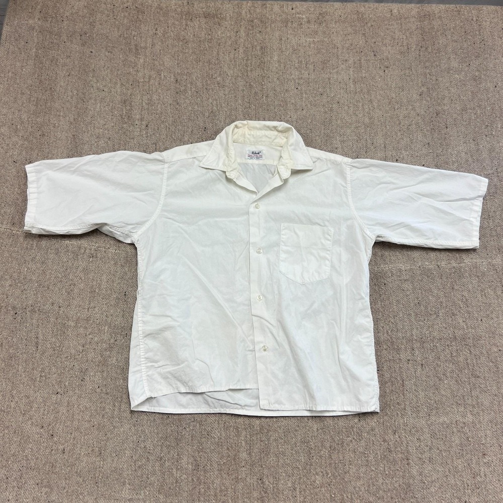 Vintage Milford Button Up Shirt Mens Medium White 1960s Modified Cropped